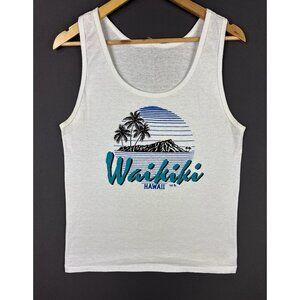 Vintage 1988 Waikiki Beach Hawaii White Tank Top Fits Small Nature Earth Art